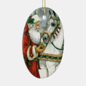  kerstman voedt zijn witte paard keramisch ornament (Rechts)