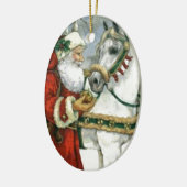  kerstman voedt zijn witte paard keramisch ornament (Links)