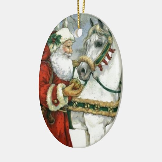  kerstman voedt zijn witte paard keramisch ornament (Links)