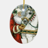  kerstman voedt zijn witte paard keramisch ornament (Voorkant)