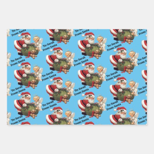 Kerstman Voeg kindernaam toe 3 Schattige Inpakpapier Vel (Voorkant 3)