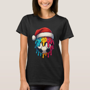 Kerstman Voetbal Bal Sport Ontwerp Grappig Kerstmi T-shirt