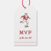 Kerstman Voetbal MVP van de Braaflijst Kerstmis Cadeaulabel (Voorkant)