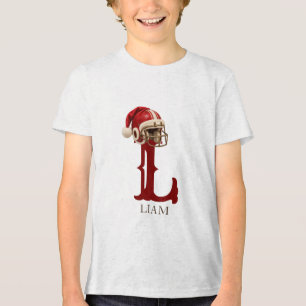 Kerstman voetbalpet met monogram naam Kerstmis Tri-Blend Shirt