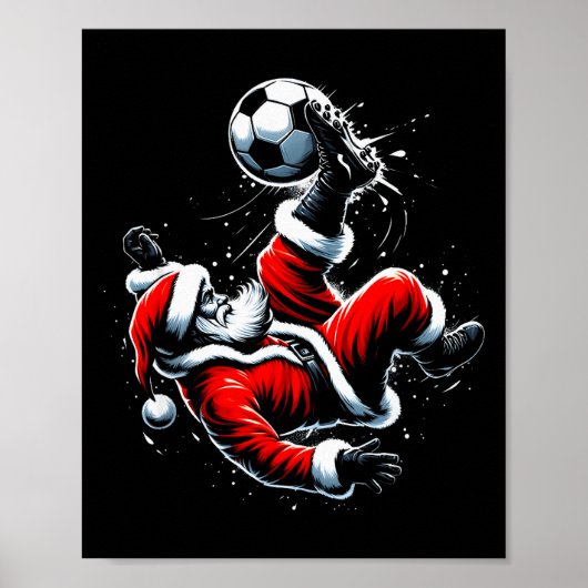 Kerstman Voetbalspeler Fiets Trap Kerst Bal Poster (Voorkant)