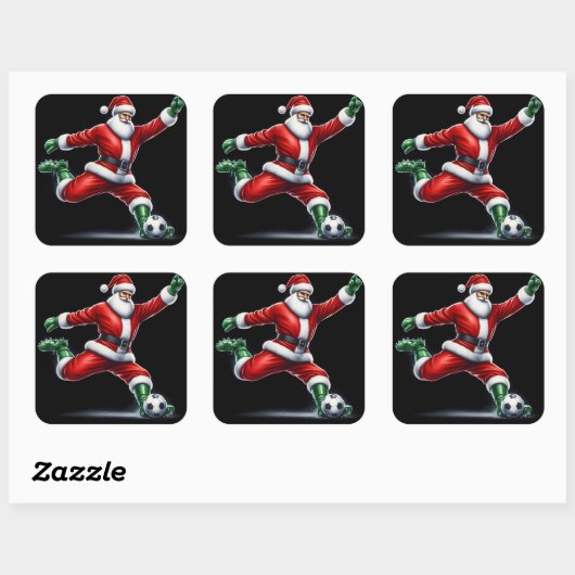 Kerstman voetbalt buiten vierkante sticker (Vel)