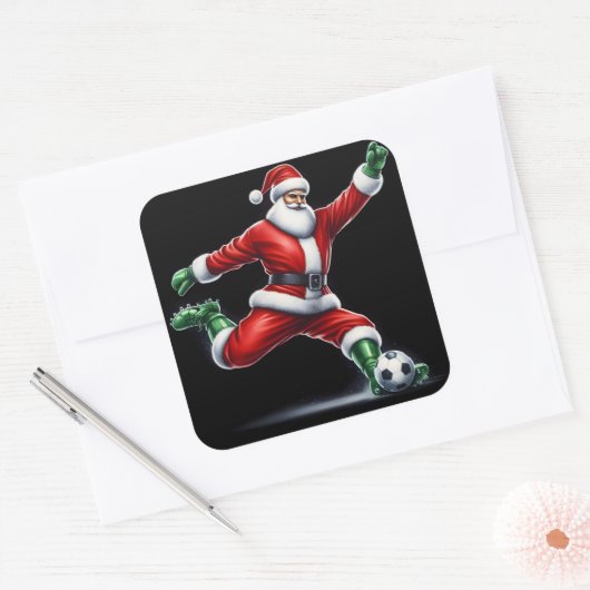 Kerstman voetbalt buiten vierkante sticker (Envelop)