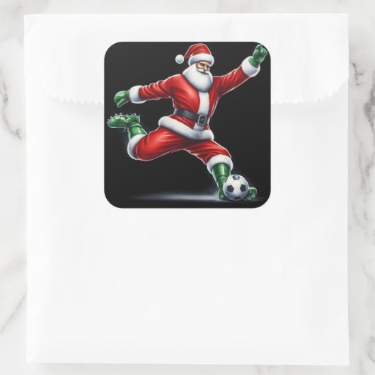 Kerstman voetbalt buiten vierkante sticker (Tas)