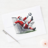 Kerstman voetbalt vrolijk op eerste kerstdag vierkante sticker (Envelop)