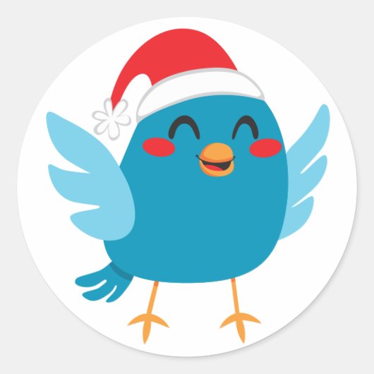 Kerstman Vogel Ronde Sticker (Voorkant)