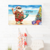 Kerstman voor Kerstmis in juli op het strand Spandoek (Insitu)