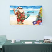 Kerstman voor Kerstmis in juli op het strand Spandoek (Beurs)