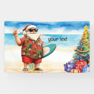 Kerstman voor Kerstmis in juli op het strand Spandoek