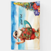 Kerstman voor Kerstmis in juli op het strand Spandoek (Verticaal)
