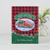 Kerstman  vrachtwagenfamilie Foto Buffalo Pset Feestdagenkaart (Staand voorkant)