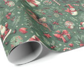 Kerstman & Vrienden: Groene kerst Wrap Cadeaupapier (Rol Hoek)