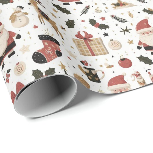 Kerstman & Vrienden inpakpapier Wit (Rol Hoek)