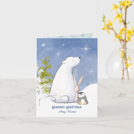 Kerstman Vrienden Kerstmis Kaart (Gele Bloem)