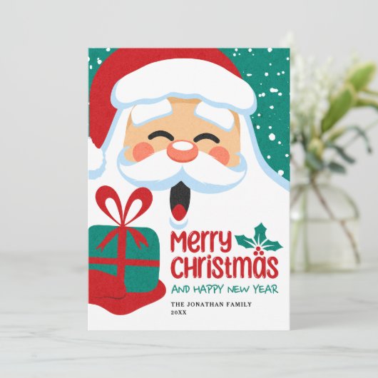 Kerstman Vrolijk Kerstcadeau Vakantie Kaarten (Staand voorkant)