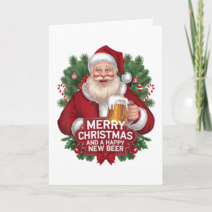 Kerstman Vrolijk Kerstfeest Gelukkig Nieuw Bier Feestdagen Kaart
