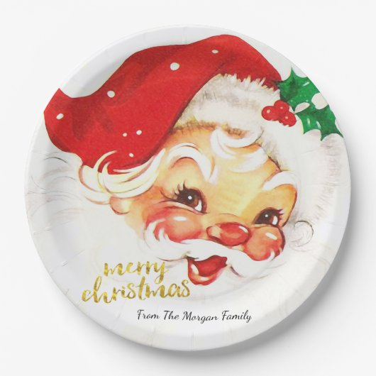 Kerstman vrolijk kerstfeest papieren bordje (Voorkant)