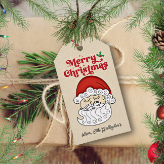 Kerstman vrolijk kerstfeest Retro Cadeaulabel