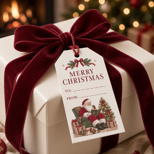 Kerstman vrolijk kerstfeest van en aan cadeaulabel