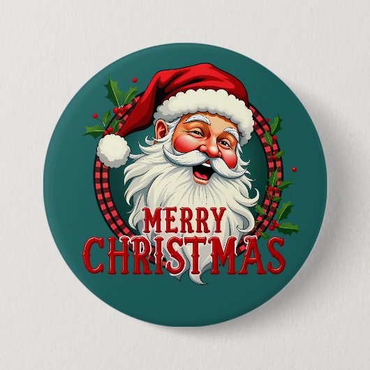 Kerstman Vrolijk Kerstillustratie Ronde Button 7,6 Cm (Voorkant)