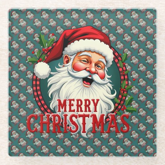  Kerstman Vrolijk Kerstillustratiepatroon Glazen Onderzetter (Voorkant)