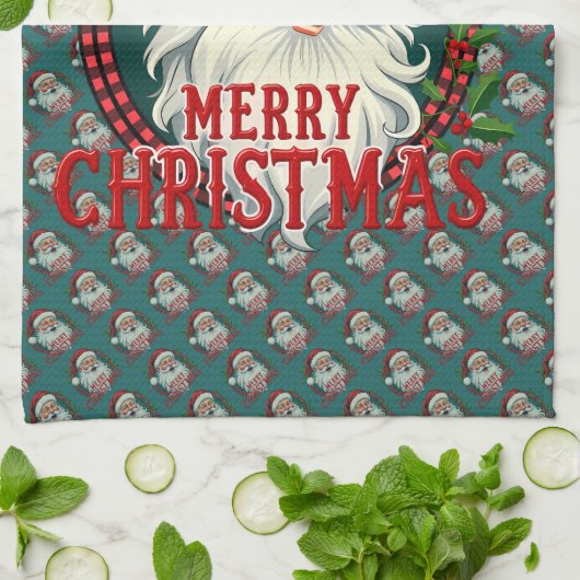  Kerstman Vrolijk Kerstillustratiepatroon Theedoek (Gevouwen)