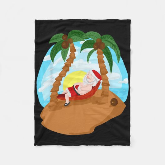 Kerstman Vrolijk Kerststranden Palm Tree Trip Fleece Deken (Voorkant)