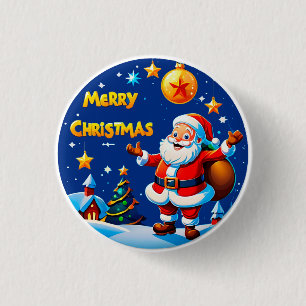 Kerstman vrolijke groet ronde button 3,2 cm