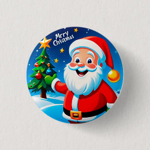 Kerstman vrolijke groet ronde button 3,2 cm