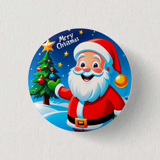 Kerstman vrolijke groet ronde button 3,2 cm (Voorkant)
