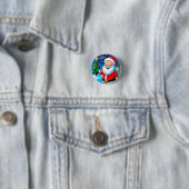 Kerstman vrolijke groet ronde button 3,2 cm (In situ)