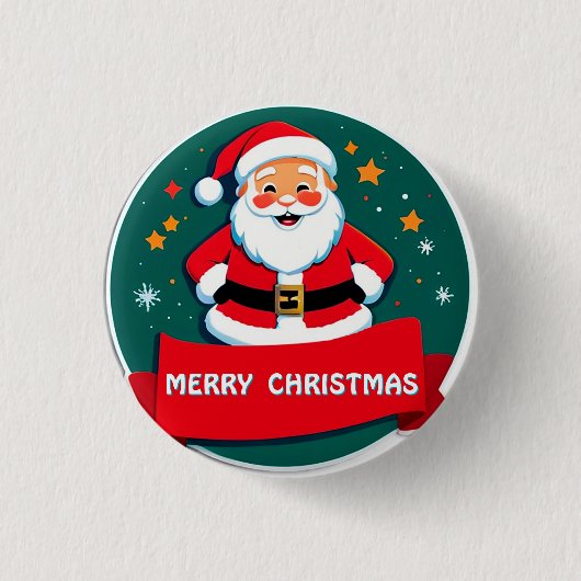 Kerstman vrolijke groet ronde button 3,2 cm (Voorkant)