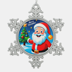 Kerstman vrolijke groet tin sneeuwvlok ornament