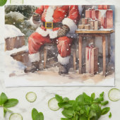 kerstman vrolijke kerst keukenhanddoek (Gevouwen)