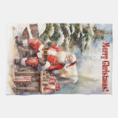 kerstman vrolijke kerst keukenhanddoek (Horizontaal)