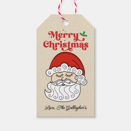 Kerstman vrolijke kerst retro cadeaulabel (Voorkant)