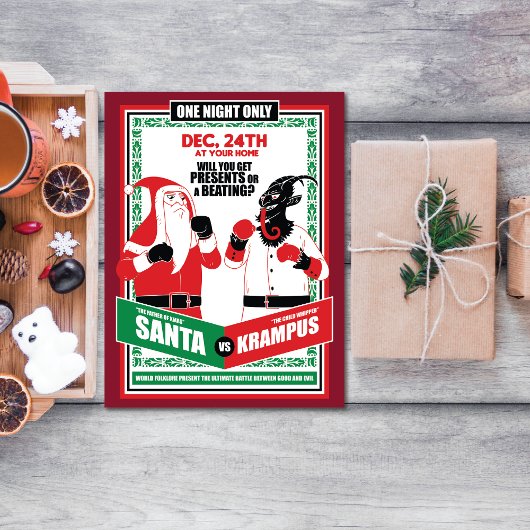 Kerstman vs. Krampus Boxing Match Goed vs. Kwaad Kaart