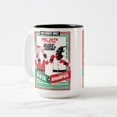 Kerstman vs. Krampus Boxing Match Goed vs. Kwaad Tweekleurige Koffiemok (Voorkant links)