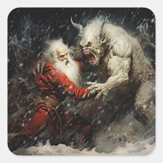 Kerstman VS Krampus Vierkante Sticker (Voorkant)