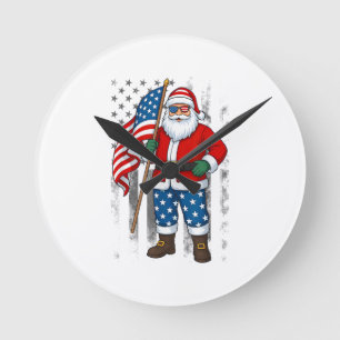 Kerstman VSAVerenigde Staten Amerikaanse Vlag Kers Ronde Klok