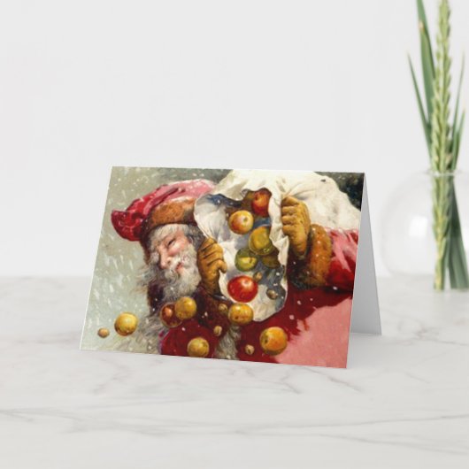  Kerstman w / zak appels Apple Antiek Feestdagen Kaart (Voorkant)