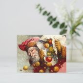 Kerstman w / zak appels Apple Antiek Feestdagenkaart (Staand voorkant)