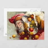 Kerstman w / zak appels Apple Antiek Feestdagenkaart (Voorkant / Achterkant)
