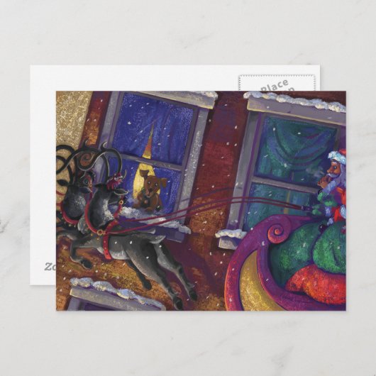 Kerstman waarneming feestdagenkaart (Voorkant / Achterkant)