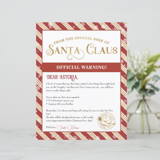 Kerstman Waarschuwingsbrief Gepersonaliseerde Kers (Staand voorkant)