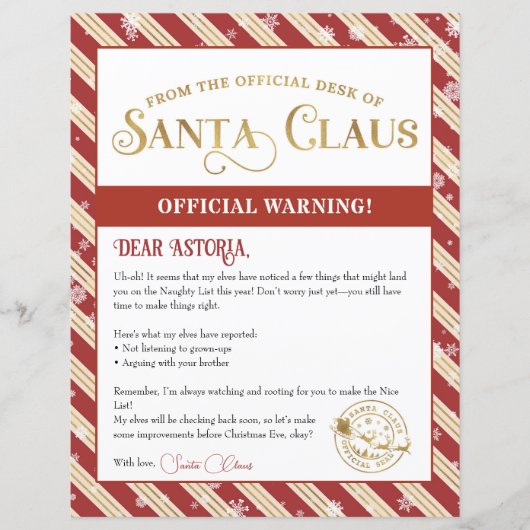 Kerstman Waarschuwingsbrief Gepersonaliseerde Kers (Voorkant)
